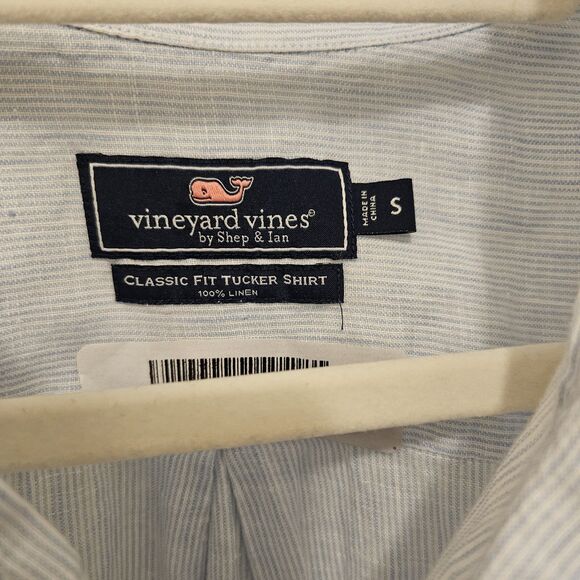 Vinyard Vines By Shep & Ian Classic Fit Trucker Shirt Blue White Striped Small - Picture 4 of 5